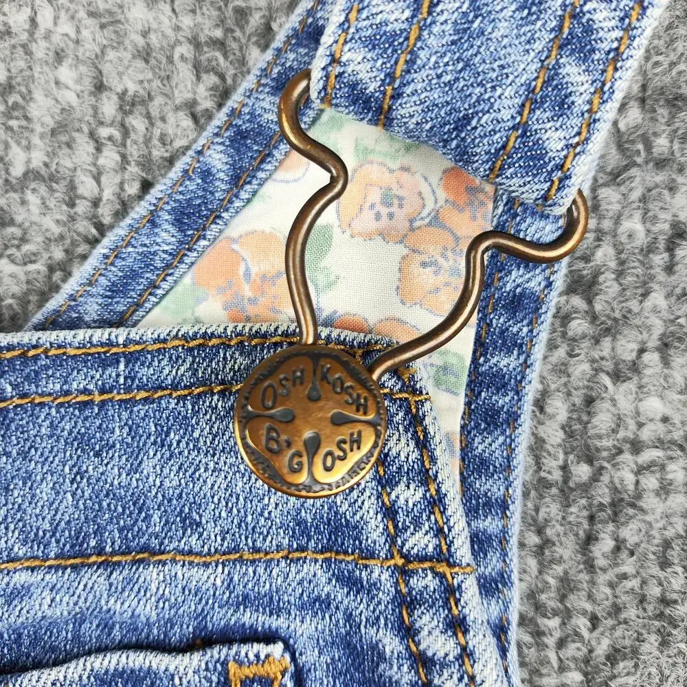 OshKosh B'gosh Overalls Girls Toddler 4T Light Wash Denim Floral Ruffle Pockets